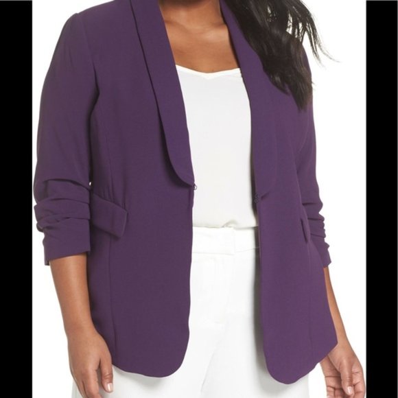 Sejour Jackets & Blazers - Sejour Purple Gathered Sleeve Blazer (Plus Size)